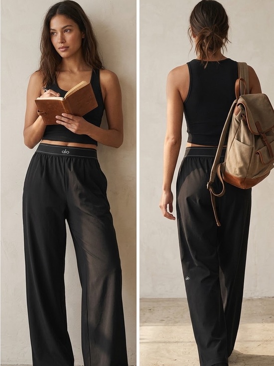 ALO Yoga Pants - Alo High-Rise Wide Leg Suit Up Trouser Pants in Black
